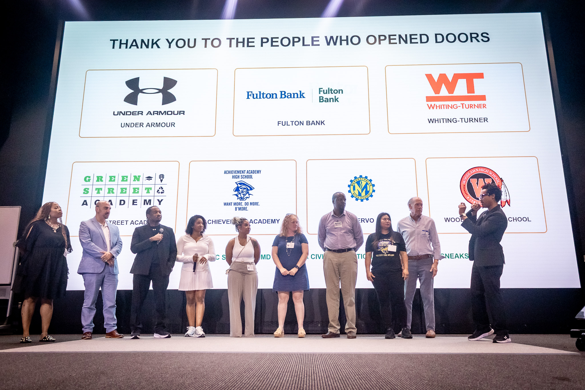 Flip-A-Heart partners and school leaders recognized together onstage at Youth Pitch Day